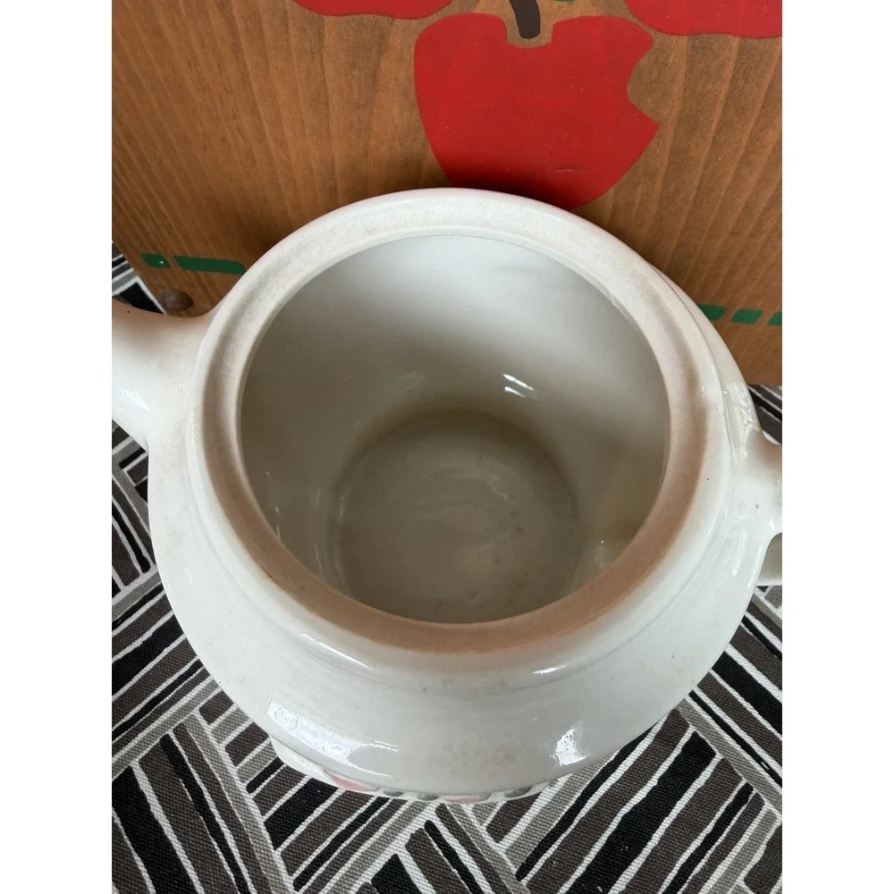 Vintage Ceramic Fireplace Relief Teapot Cream Cottagecore Hearth Scene 6.5in